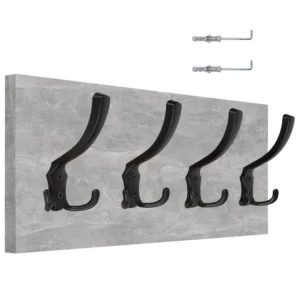 WIESZAK ŚCIENNY PANELOWY 4 MOCNE DUŻE CZARNE HAKI LOFT 45x18CM BETON JASNY