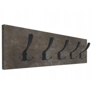 WIESZAK ŚCIENNY NA UBRANIA LOFTOWY 5 MOCNYCH HAKÓW 65x20CM BETON CIEMNY