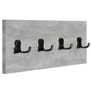 WIESZAK ŚCIENNY PANELOWY 4 MOCNE CZARNE HAKI LOFTOWY 45x18CM BETON JASNY