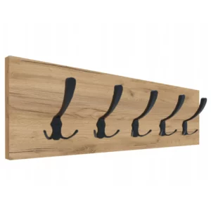 WIESZAK ŚCIENNY NA UBRANIA LOFT 5 MOCNYCH CZARNYCH HAKÓW 65x20CM DĄB ZŁOTY