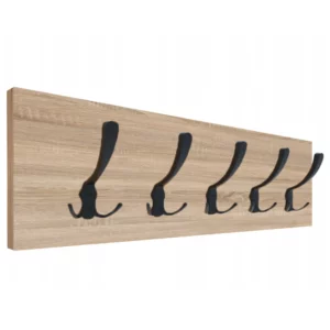 WIESZAK ŚCIENNY NA UBRANIA LOFT 5 MOCNYCH CZARNYCH HAKÓW 65x20CM DĄB SONOMA