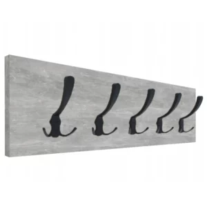 WIESZAK ŚCIENNY NA UBRANIA LOFTOWY 5 MOCNYCH HAKÓW 65x20CM BETON JASNY
