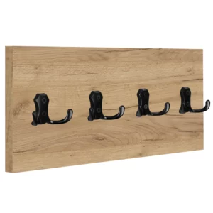 WIESZAK ŚCIENNY PANELOWY 4 MOCNE CZARNE HAKI LOFTOWY 45x18CM DĄB ZŁOTY