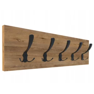 WIESZAK ŚCIENNY NA UBRANIA LOFT 5 MOCNYCH CZARNYCH HAKÓW 65x20CM DĄB LEFKAS