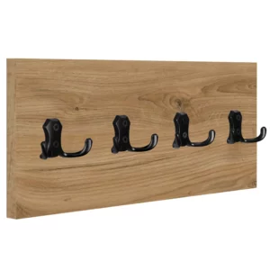 WIESZAK ŚCIENNY PANELOWY 4 MOCNE CZARNE HAKI LOFTOWY 45x18CM DĄB ODWIECZNY