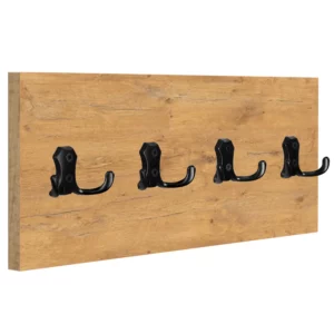 WIESZAK ŚCIENNY PANELOWY 4 MOCNE CZARNE HAKI LOFT 45x18CM DĄB LANCELOT